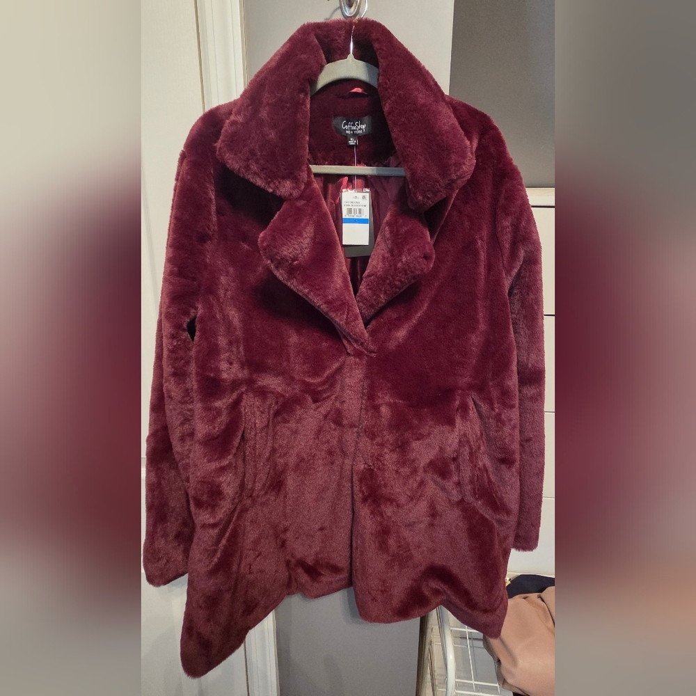 Burgundy Faux Fur Swing Coat XL Color: Dark Bloodstone NWT